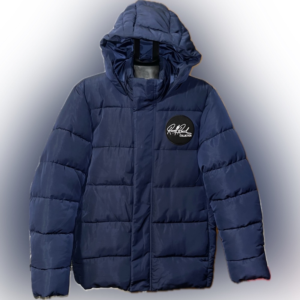 Custom Line Blue Puffer Jacket with Hood